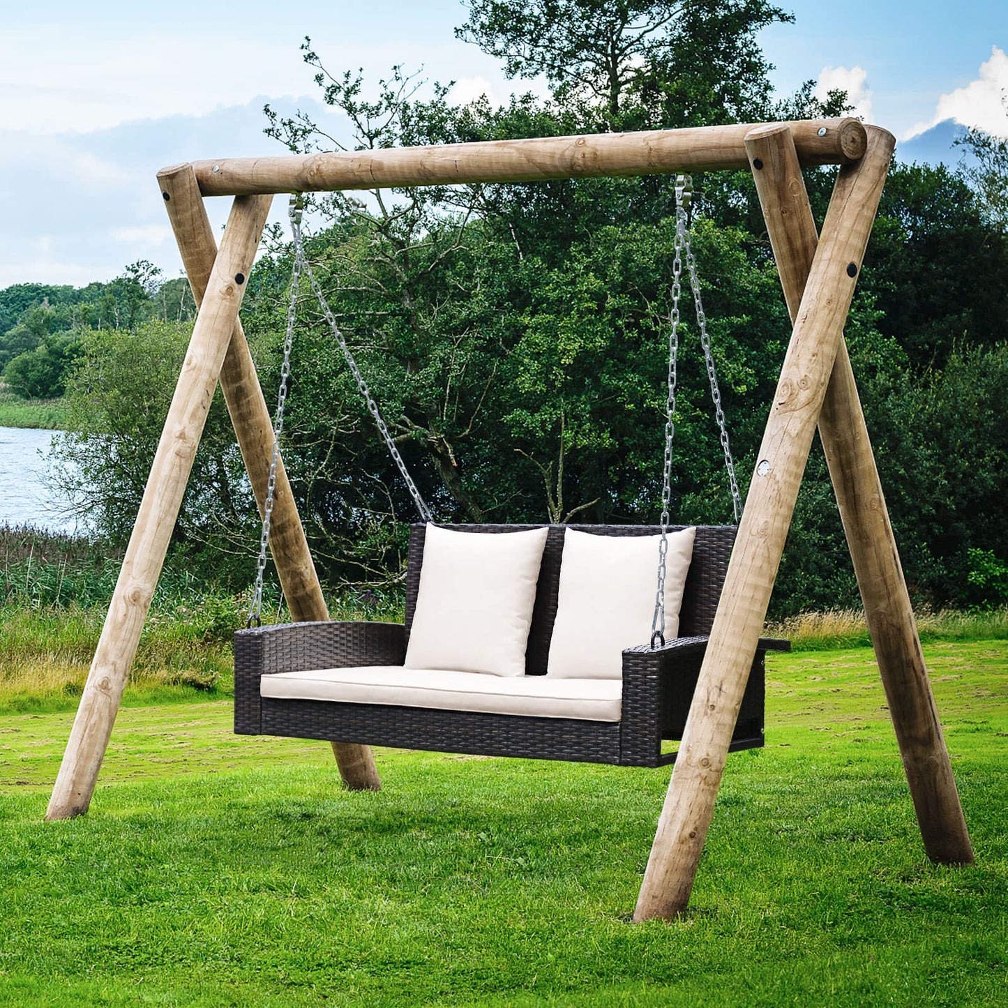 Tangkula 2-Person Wicker Porch Swing