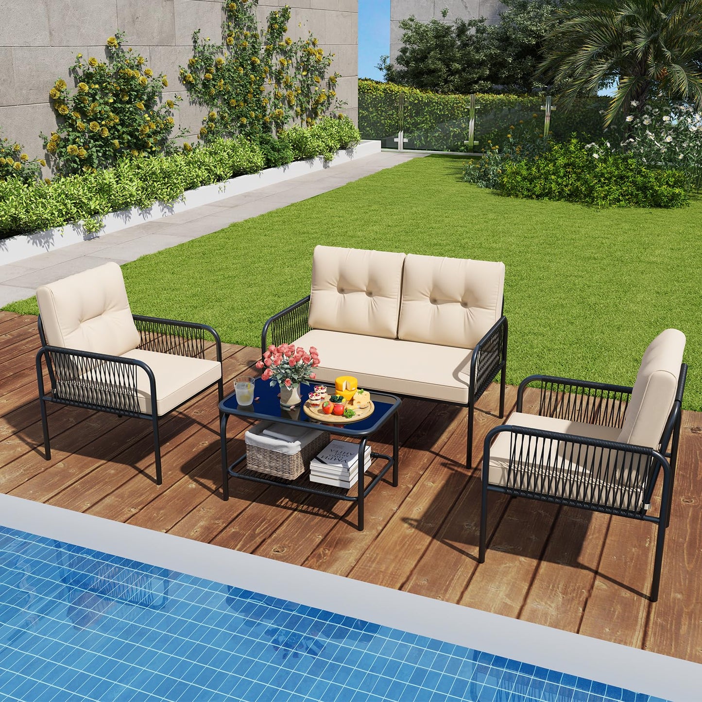 Tangkula Patio Furniture Set PE Rattan Sofa Chairs(4/8)