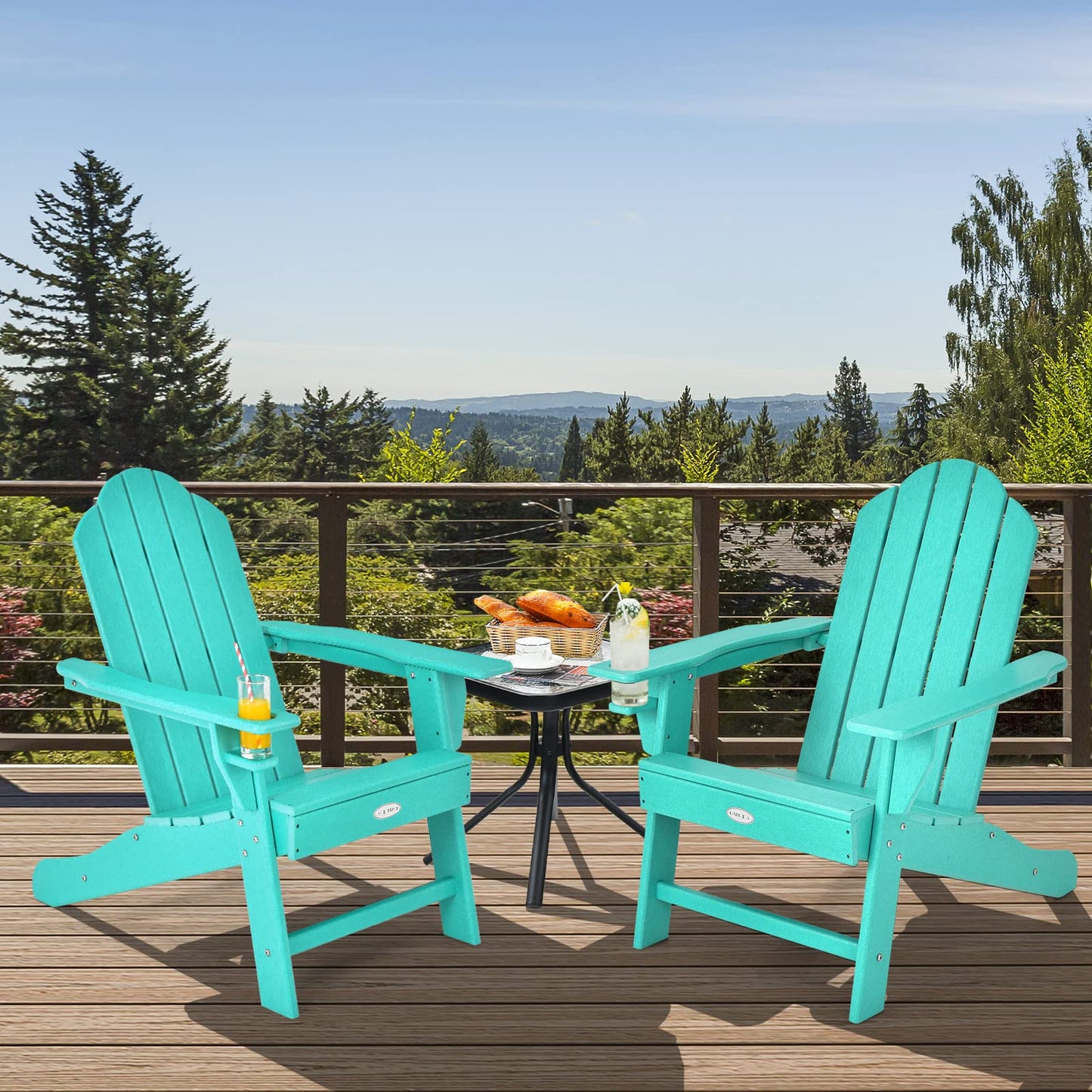 Tangkula Adirondack Chair Outdoor, Fade Resistant HDPE Armchairs with Cup Holder