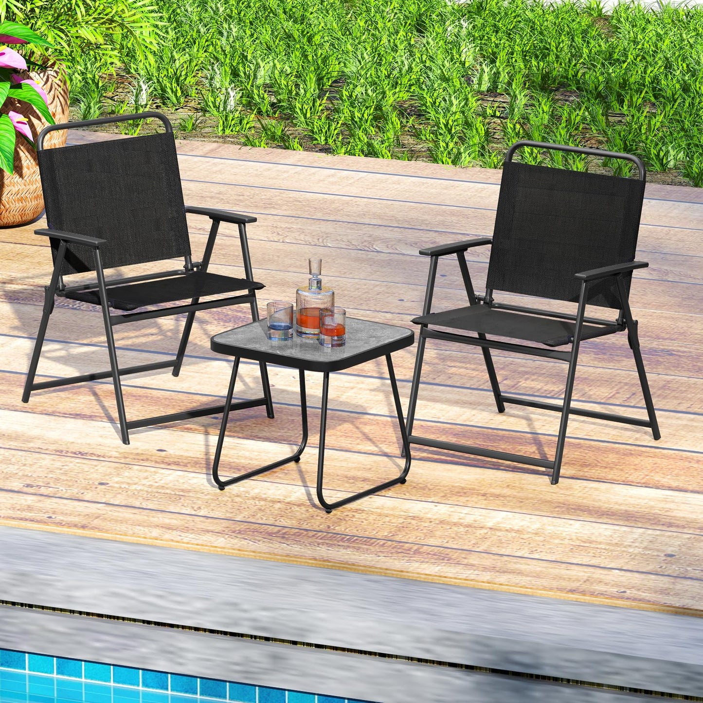 Tangkula 3 Pieces Folding Patio Bistro Set