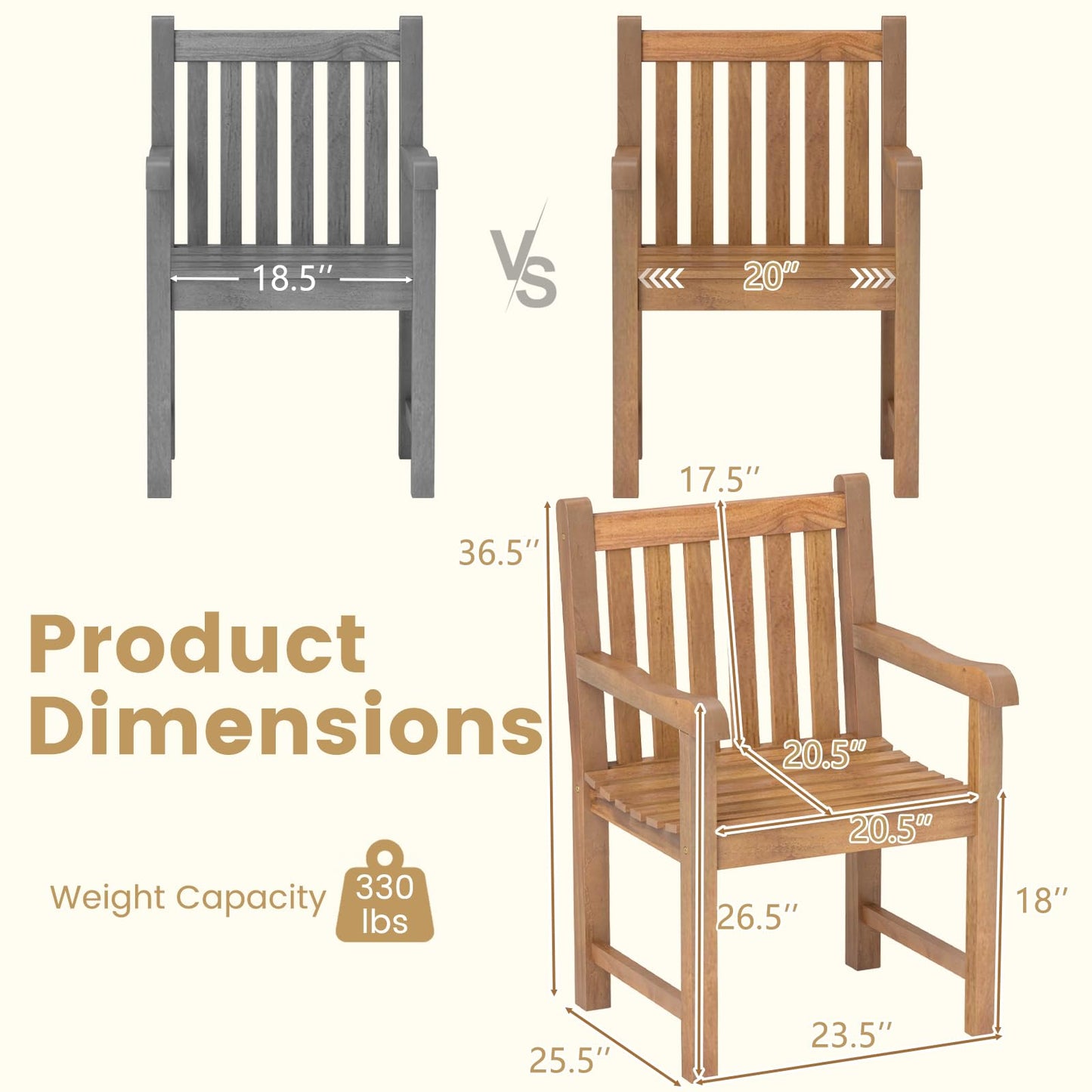 Tangkula Teak Wood Patio Dining Chair(1/2/4)