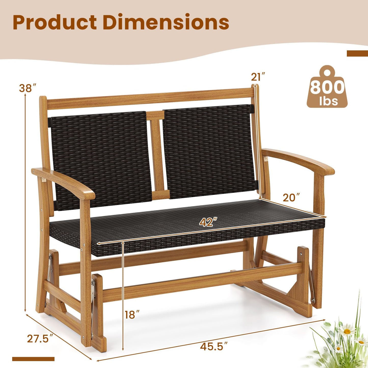 Tangkula Patio Rattan Glider Chair(double seat)