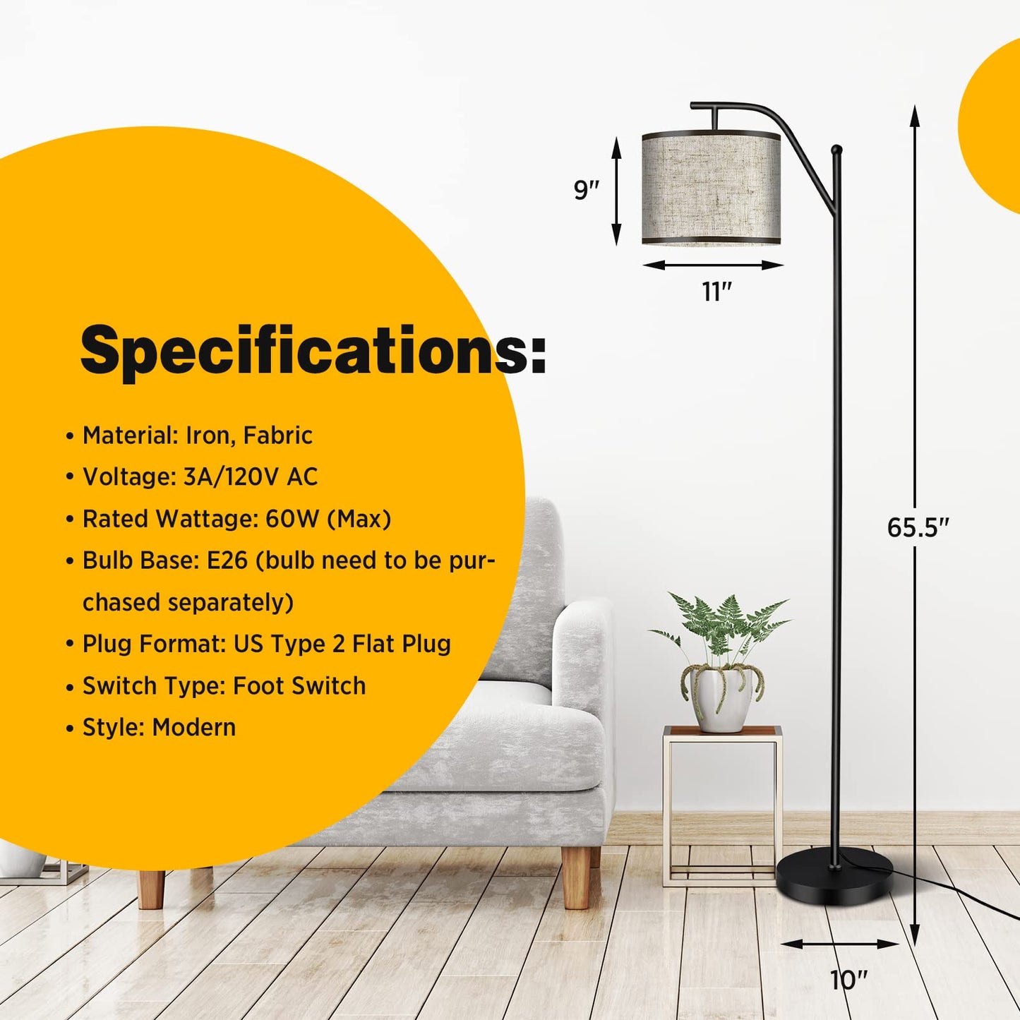 Tangkula Floor Lamp for Living Room with Arc Hanging Shade