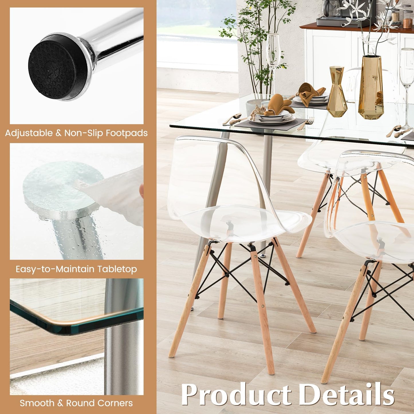 Tangkula 5 Pieces Dining Room Table Set, Modern Table & Chair Set for 4