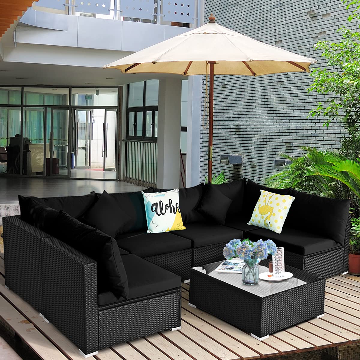 Tangkula 7 Piece Patio Furniture Set with Coffee Table