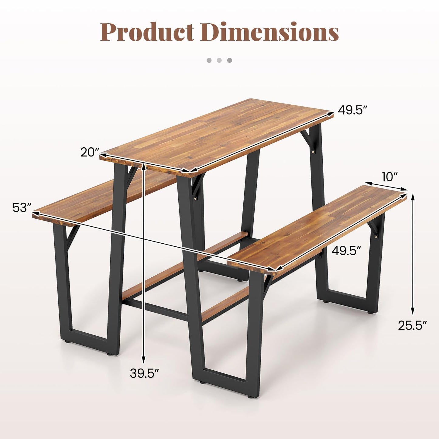 Tangkula Acacia Wood Picnic Table