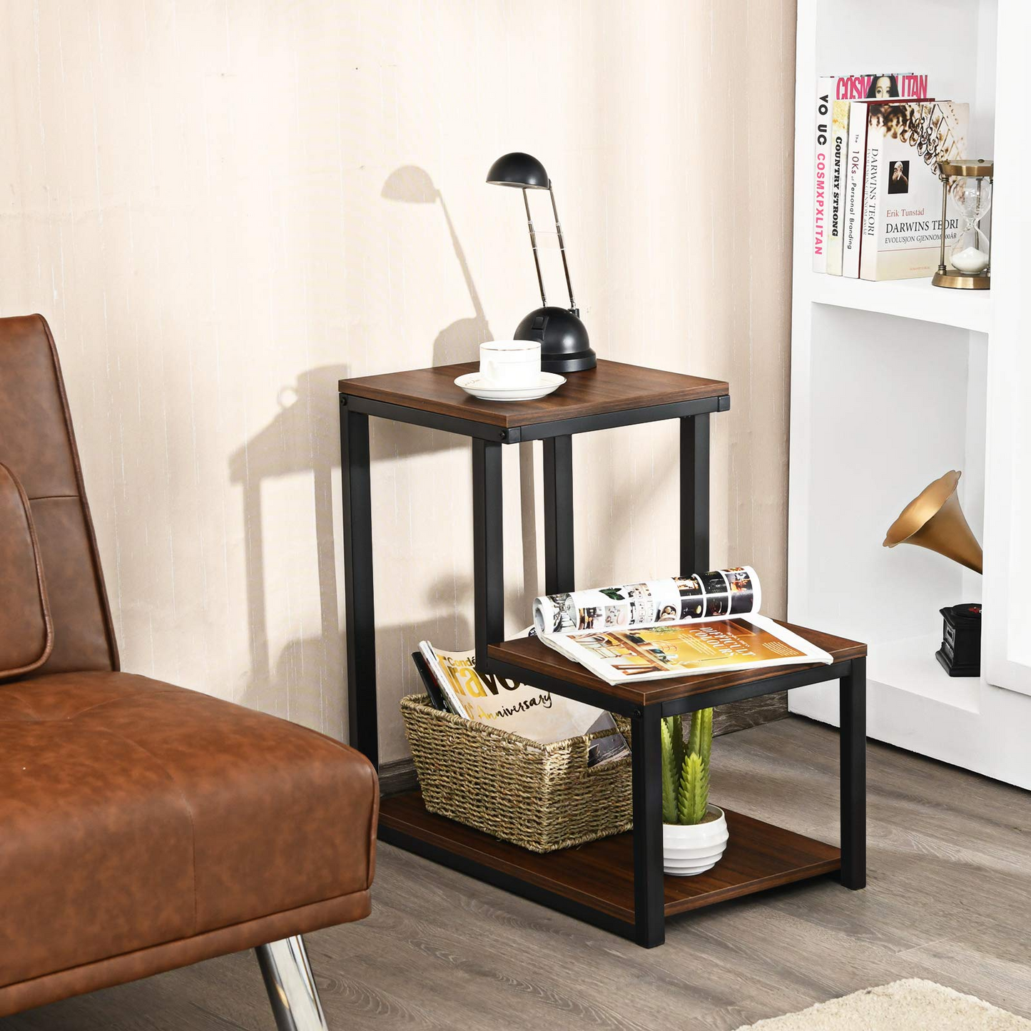 Tangkula 3-Tier Sofa Side Table, Nightstand with Storage Shelf