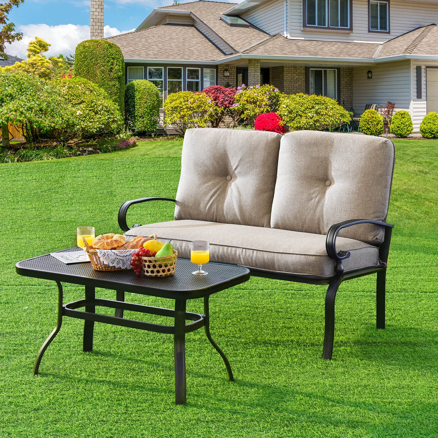 Patio Loveseat with Table Set - Tangkula