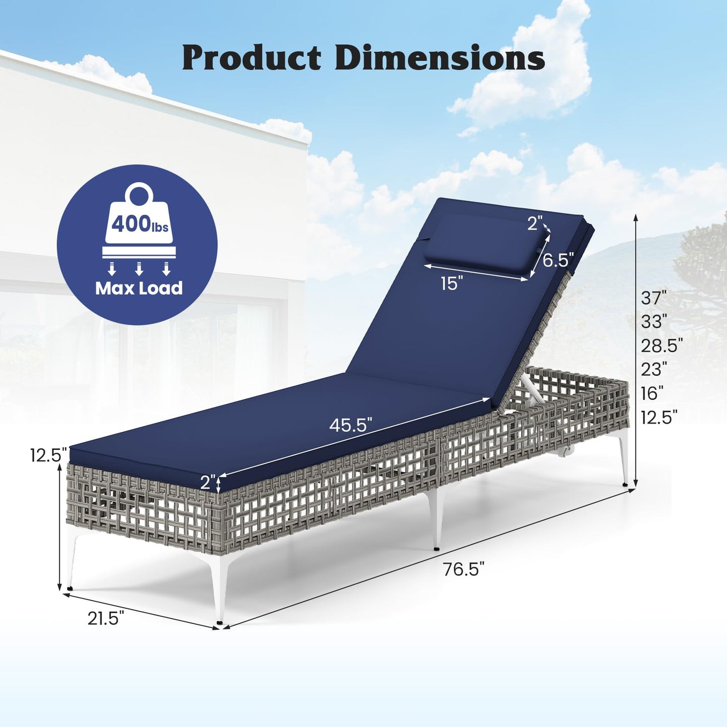Tangkula Patio Chaise Lounge Chair PE Wicker Reclining Sun Lounger with 6-Level Adjustable Backrest