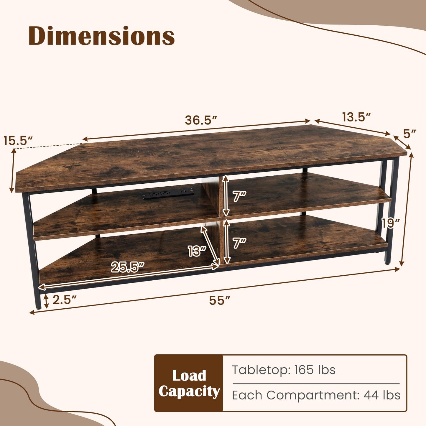 Tangkula Corner TV Stand for TVs up to 65”, TV Console Table w/AC Outlets, USB A Ports, USB C Port