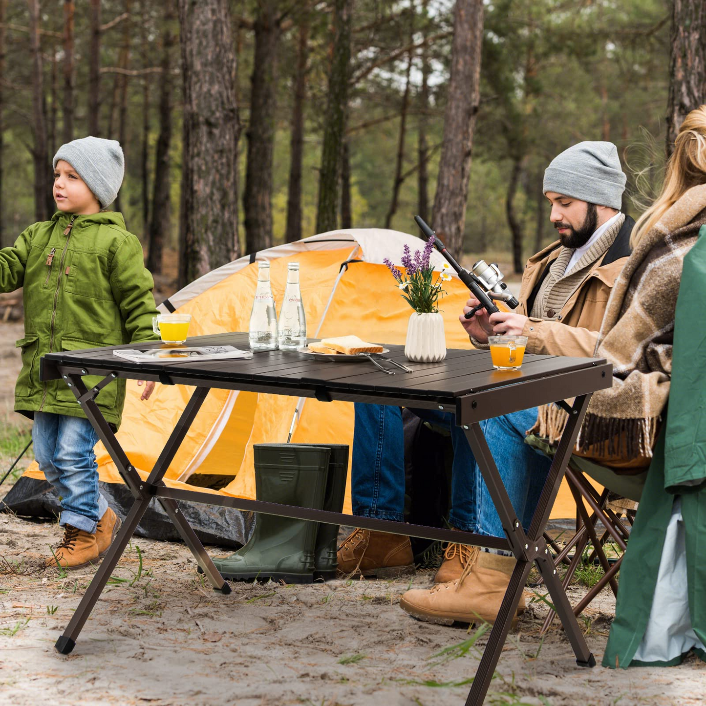 Tangkula 3.6ft Portable Picnic Table, 6 Person Heavy Duty Aluminum Roll Up Camping Table with Carry Bag