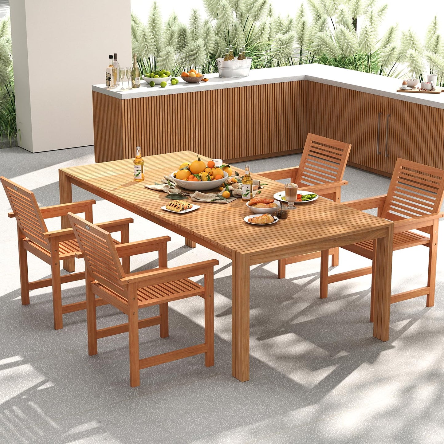 Tangkula 7 Piece Patio Wood Dining Table Set