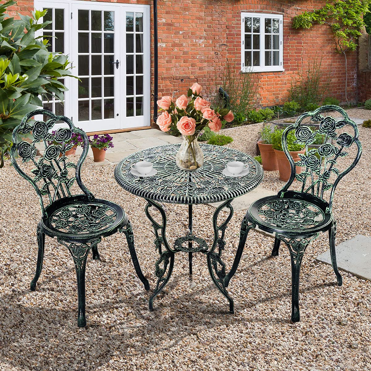 3 Pieces Patio Bistro Set, Outdoor Chairs and Table with Umbrella Hole