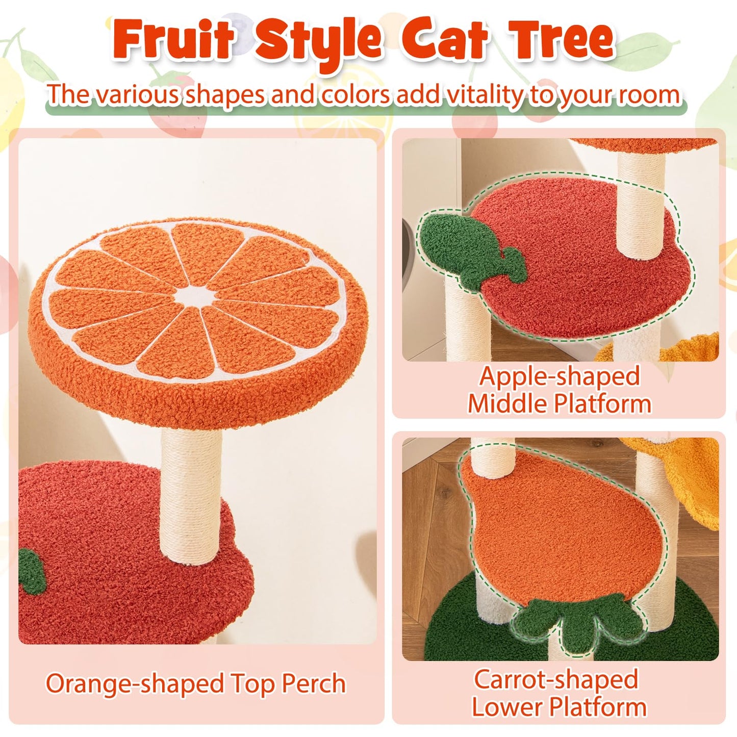 Tangkula Fruit Cat Tree Multi-Level Cute Cat Tower with Sisal Scratching Posts