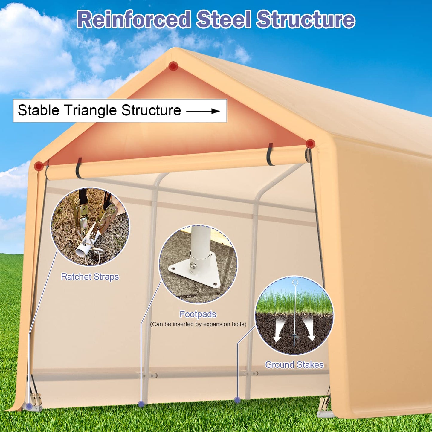 Tangkula 9x17 Ft Heavy Duty Carport with Reinforced Triangular Beams