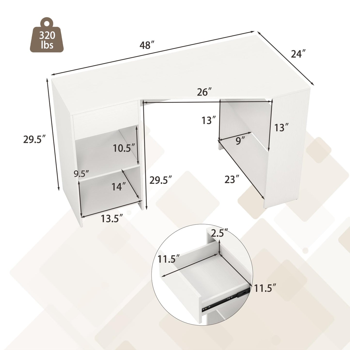 Tangkula White Desk with Storage Drawer & 4 Shelves