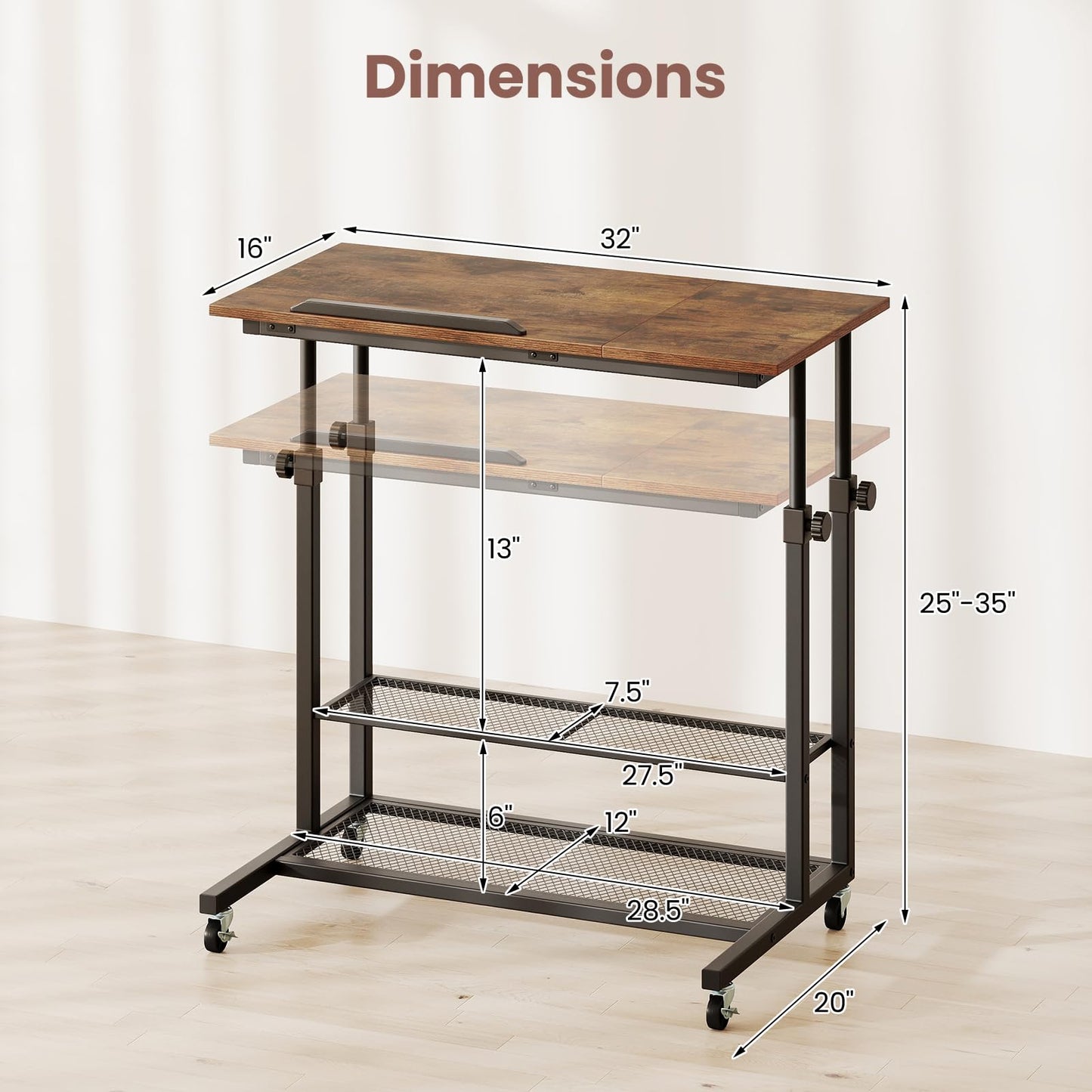 Tangkula Mobile Computer Desk Cart