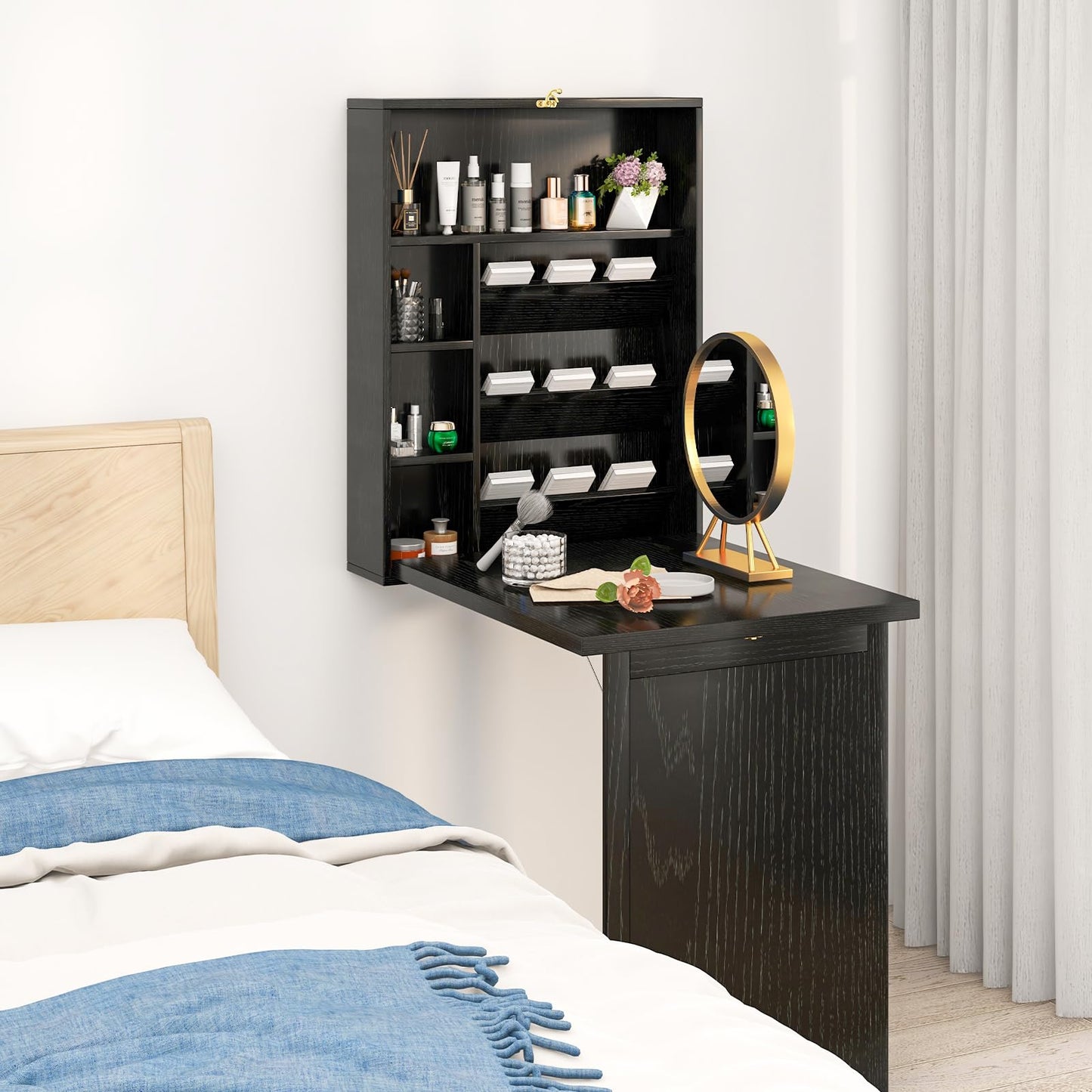 Tangkula Wall Mounted Fold Out Convertible Desk for Home Office