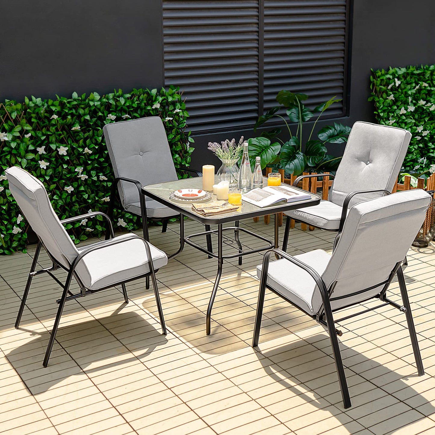 Tangkula 6 Pieces Patio Dining Set with Sponge Padded Cushion