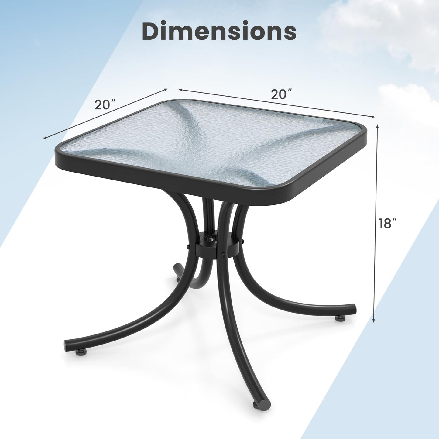 Outdoor Bistro Table, 20 Inches Patio Side Table with Tempered Glass