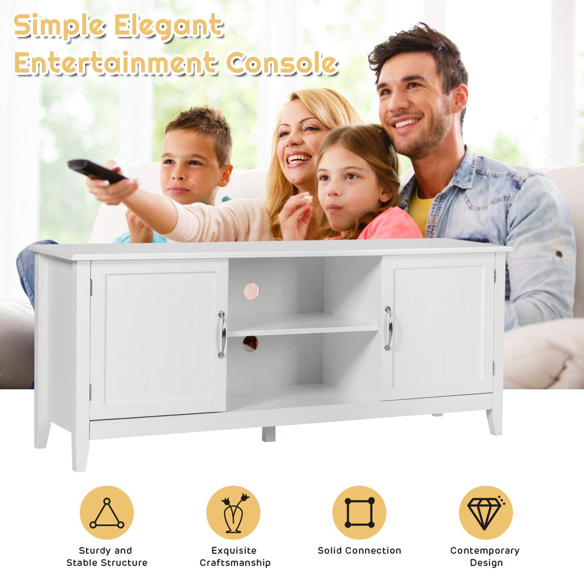 Farmhouse Wood Barn Door TV Stand for TV's up to 65" Flat Screen, Living Room Media Console Storage Cabinet with