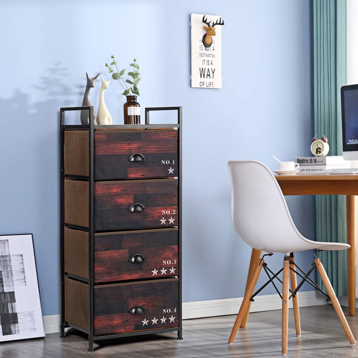 4 Drawer Dresser, Vertical Dresser Storage Tower with Fabric Drawers and Steel Frame