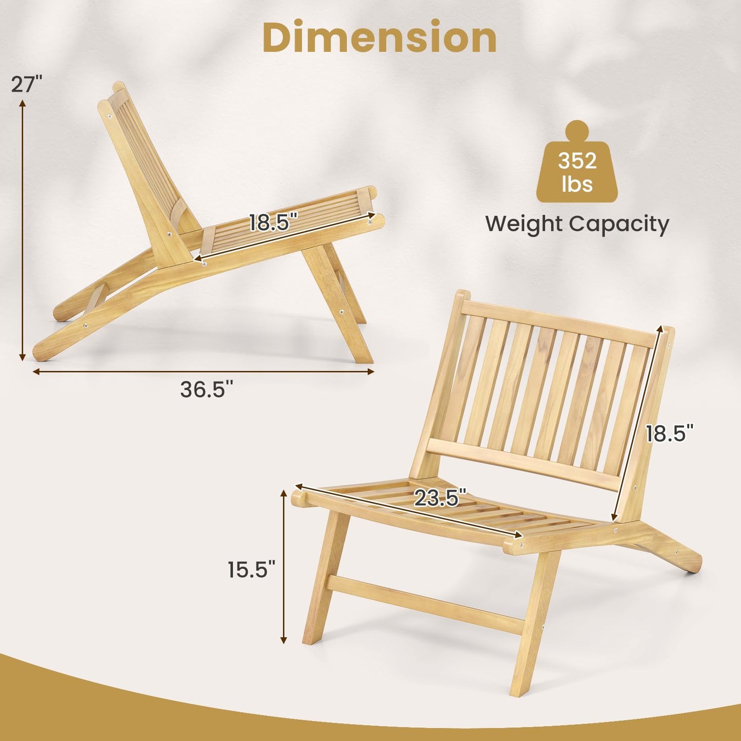 Tangkula Teak Wood Outdoor Accent Chairs(1/2/4)