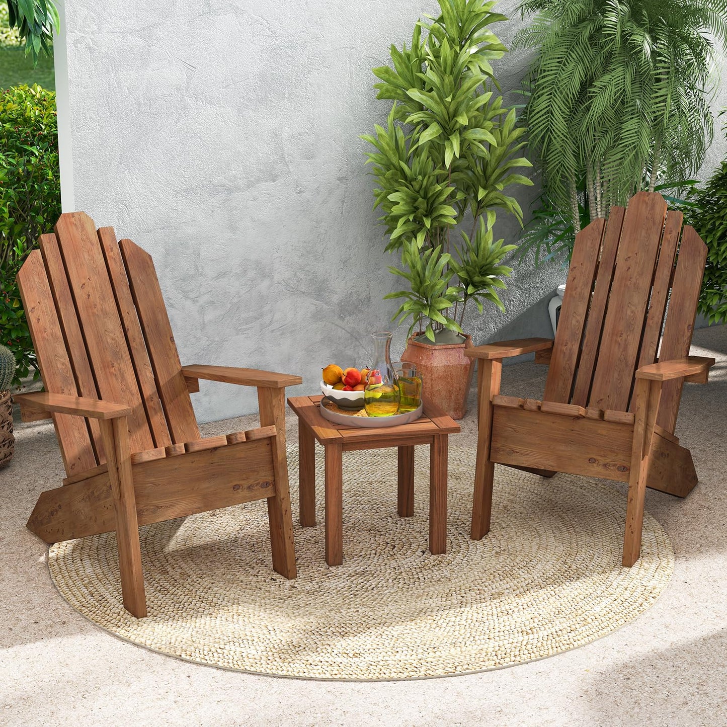 Tangkula Square Outdoor Side Table w/Slatted Tabletop