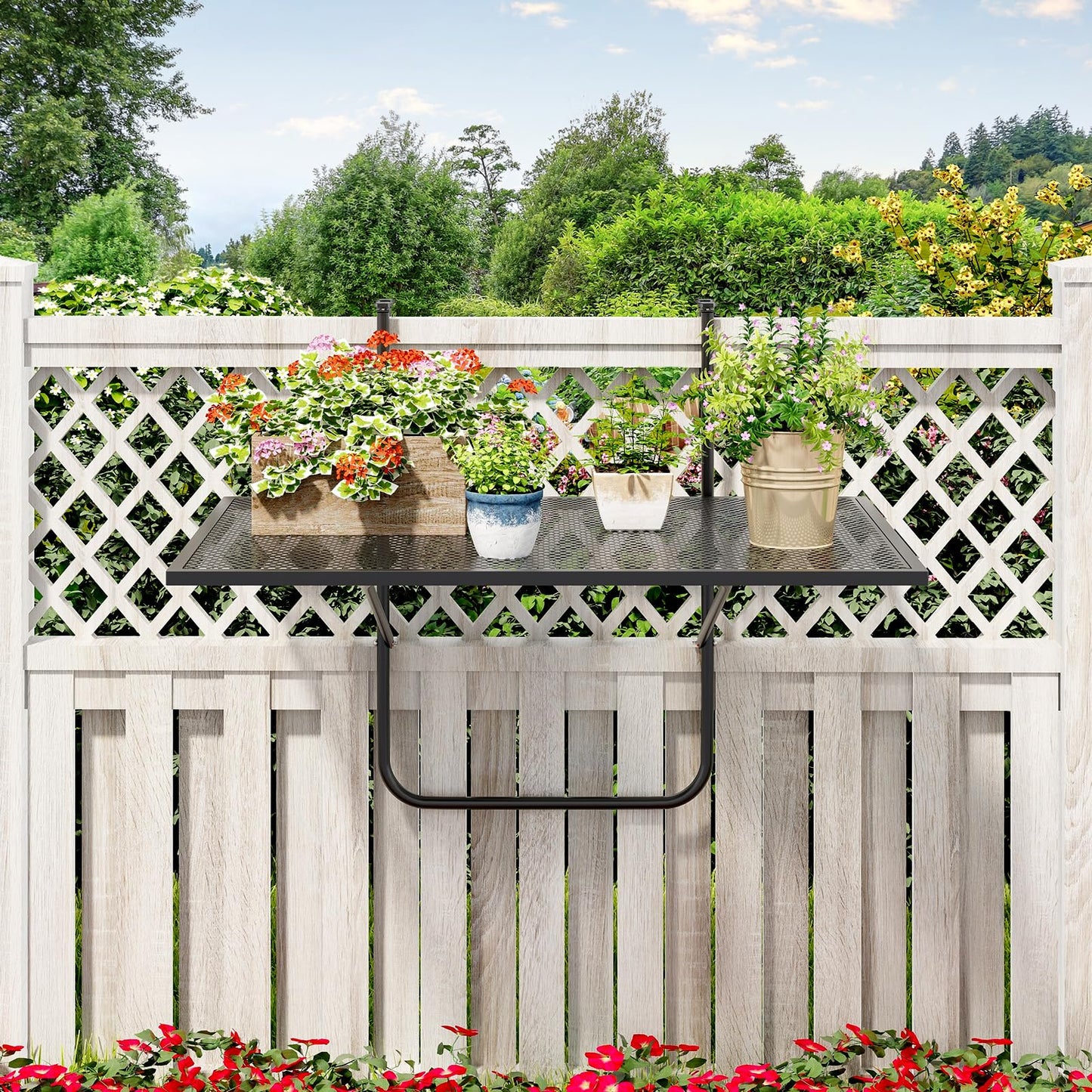 Tangkula Balcony Railing Table Outdoor Folding Hanging Table(24” x 20” x 20”)