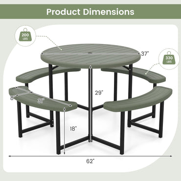 Table de pique-nique Tangkula 8 personnes Table et banc ronds d'extérieur en PEHD