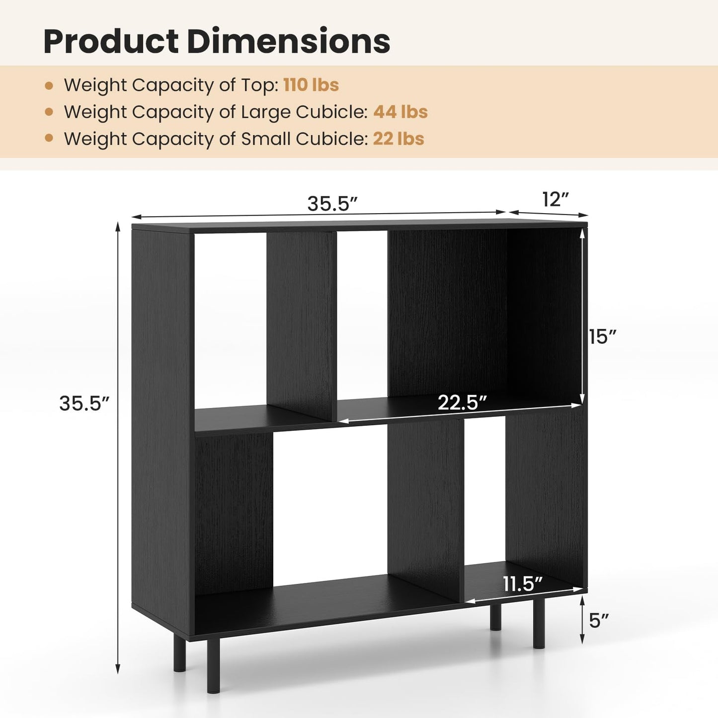 Tangkula 4 Cubby Open Bookcase