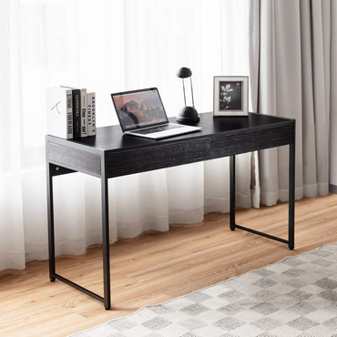 Tangkula Bureau informatique avec 2 tiroirs, Pupitre d'étude et d'écriture simple en bois avec cadre en acier