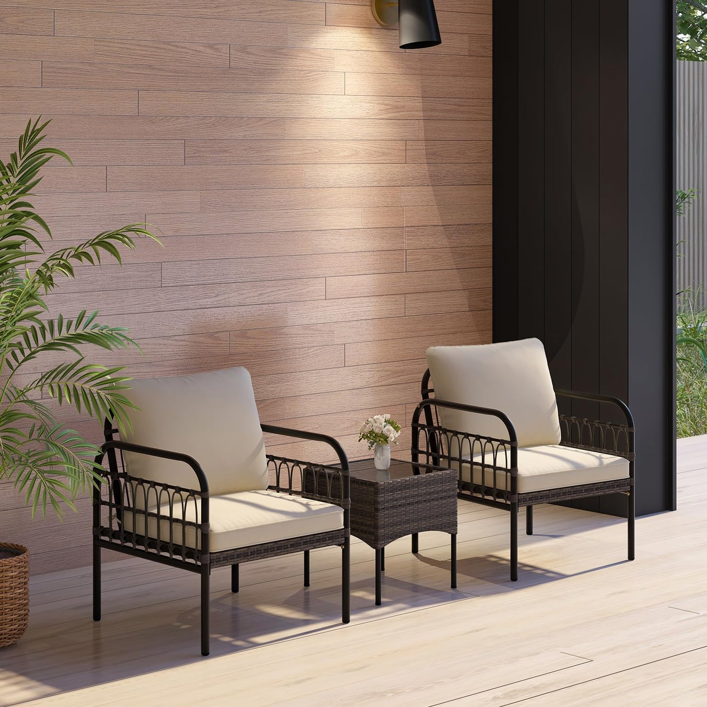 Tangkula 3 Pieces Patio Wicker Furniture Set, Outdoor Conversation Bistro Set