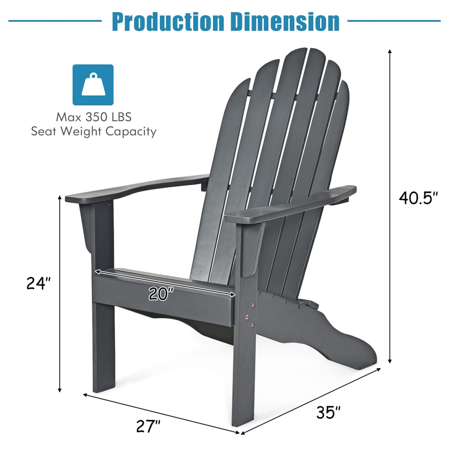 Adirondack Chair, for Patio Deck Lawn Backyard, Garden Adirondack Furniture