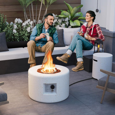 Ensemble table foyer propane Tangkula, foyer à gaz rond en terrazzo de 25,5 pouces avec cache-bouteille