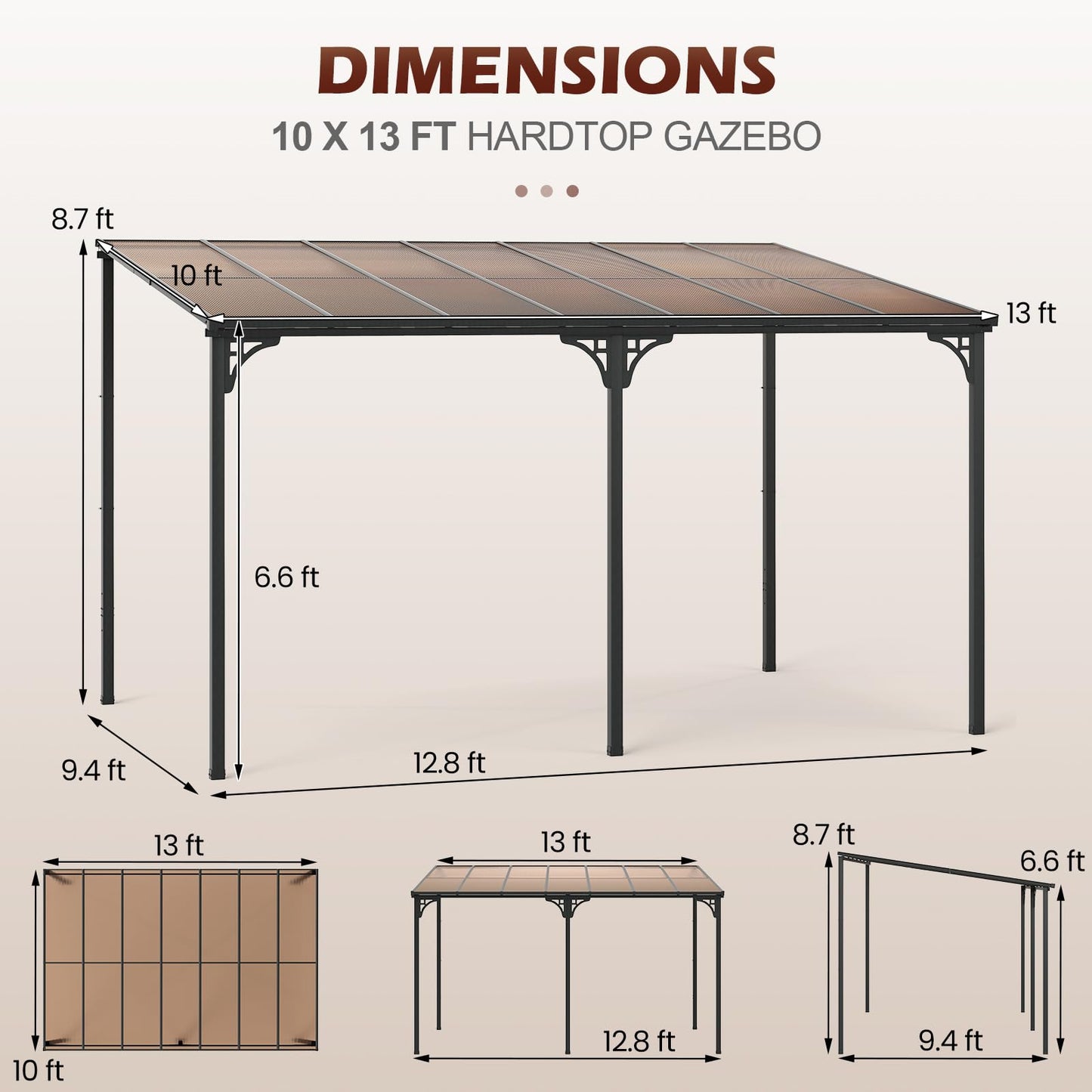 Tangkula 10x13 Ft Lean to Wall Mounted Gazebo for Deck Porch Backyard