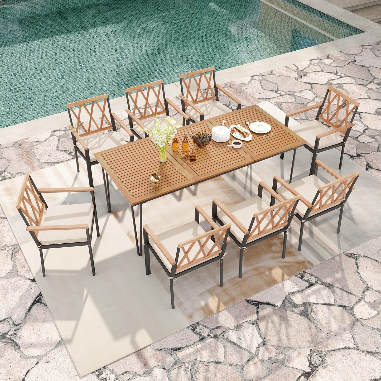 Tangkula 9 Piece Patio Dining Set(Natural)