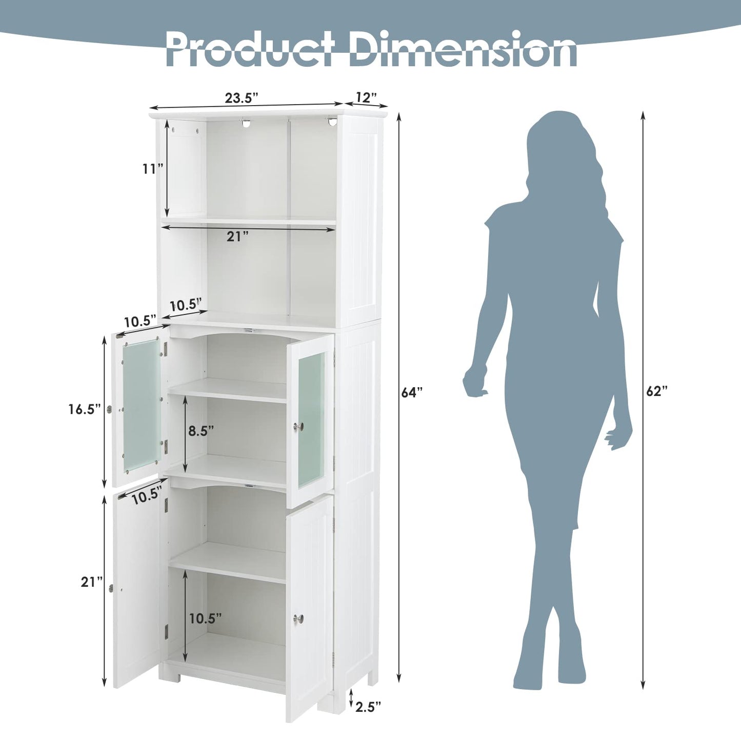 Tangkula Tall Bathroom Storage Cabinet, Freestanding Floor Cabinet