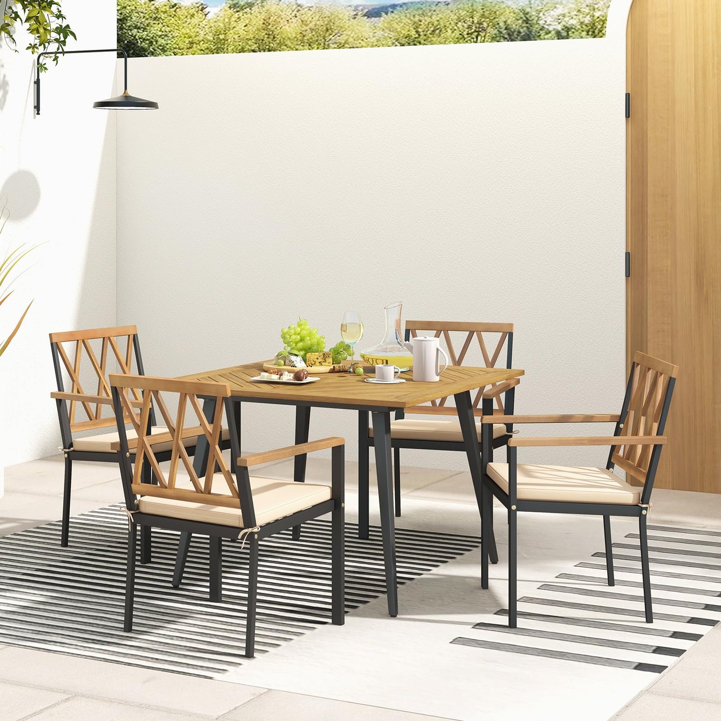 Tangkula 5 Pieces Patio Dining Set(Natural)