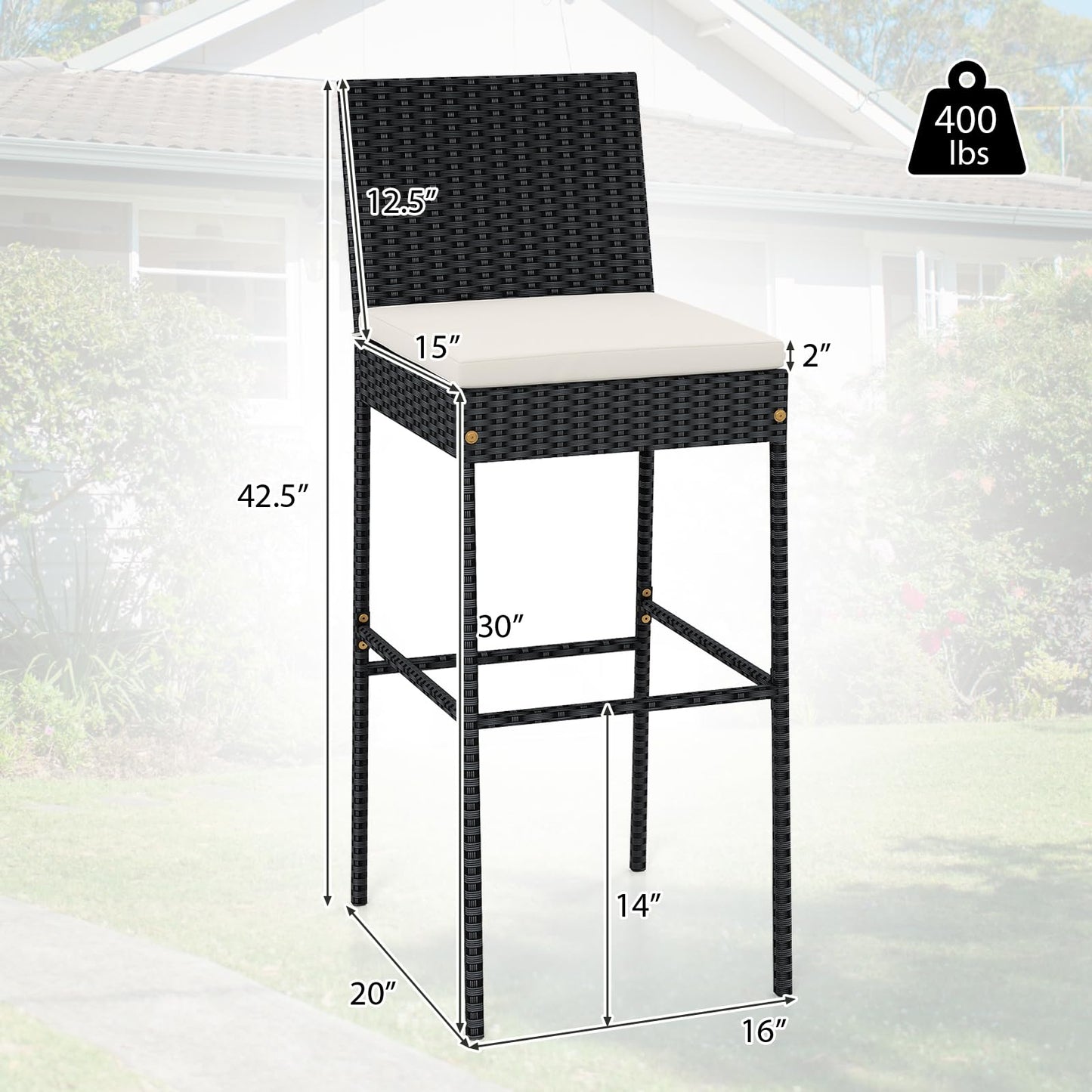 Tangkula Outdoor Bar Height Chair w/Soft Seat Cushion & Cozy Footrest