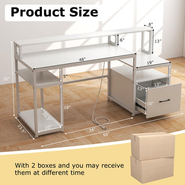 Tangkula Computer Desk with Power Outlets for Home Office
