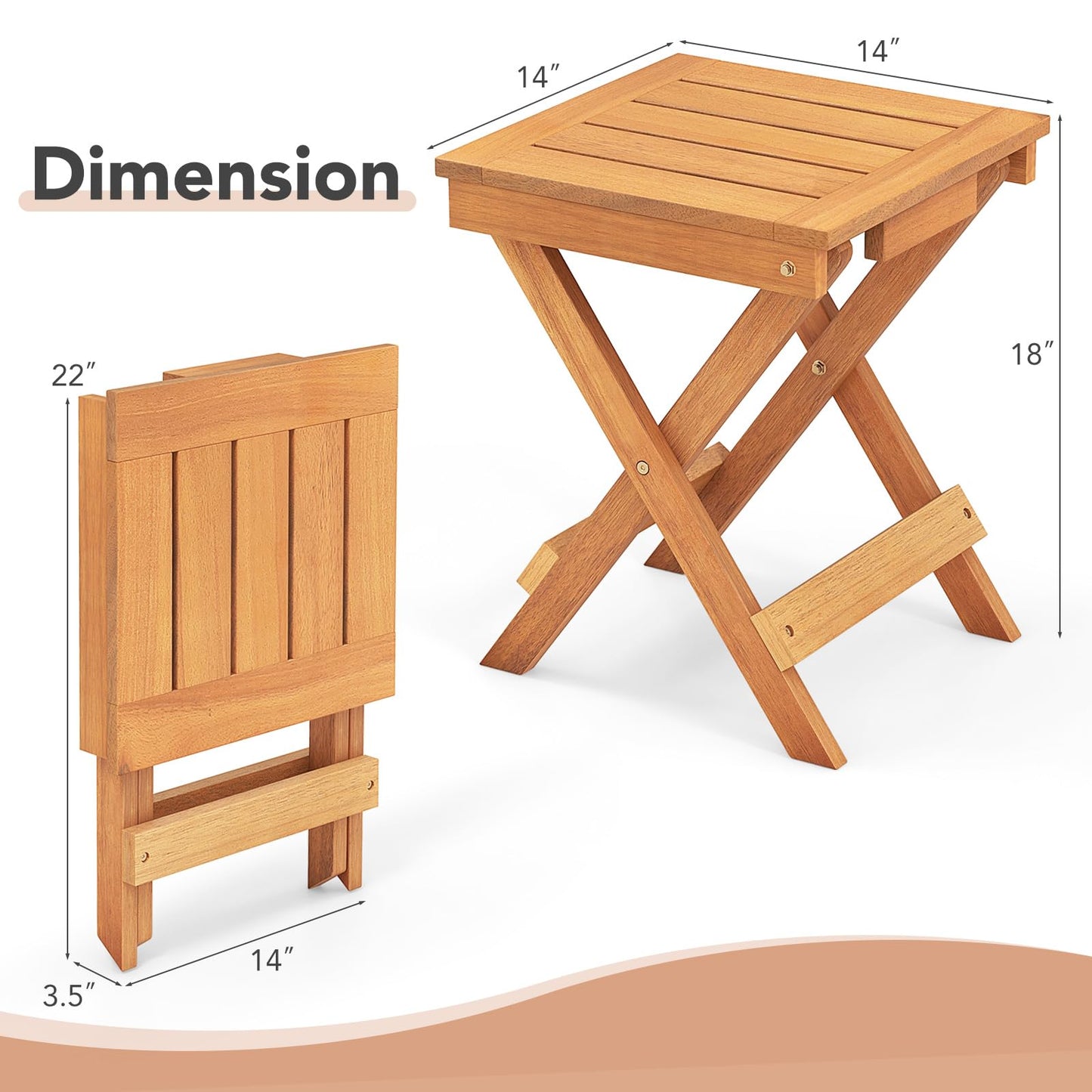 Tangkula Outdoor Folding Side Table, Hardwood Patio Bistro Table with Slatted Tabletop & X-Shaped Legs
