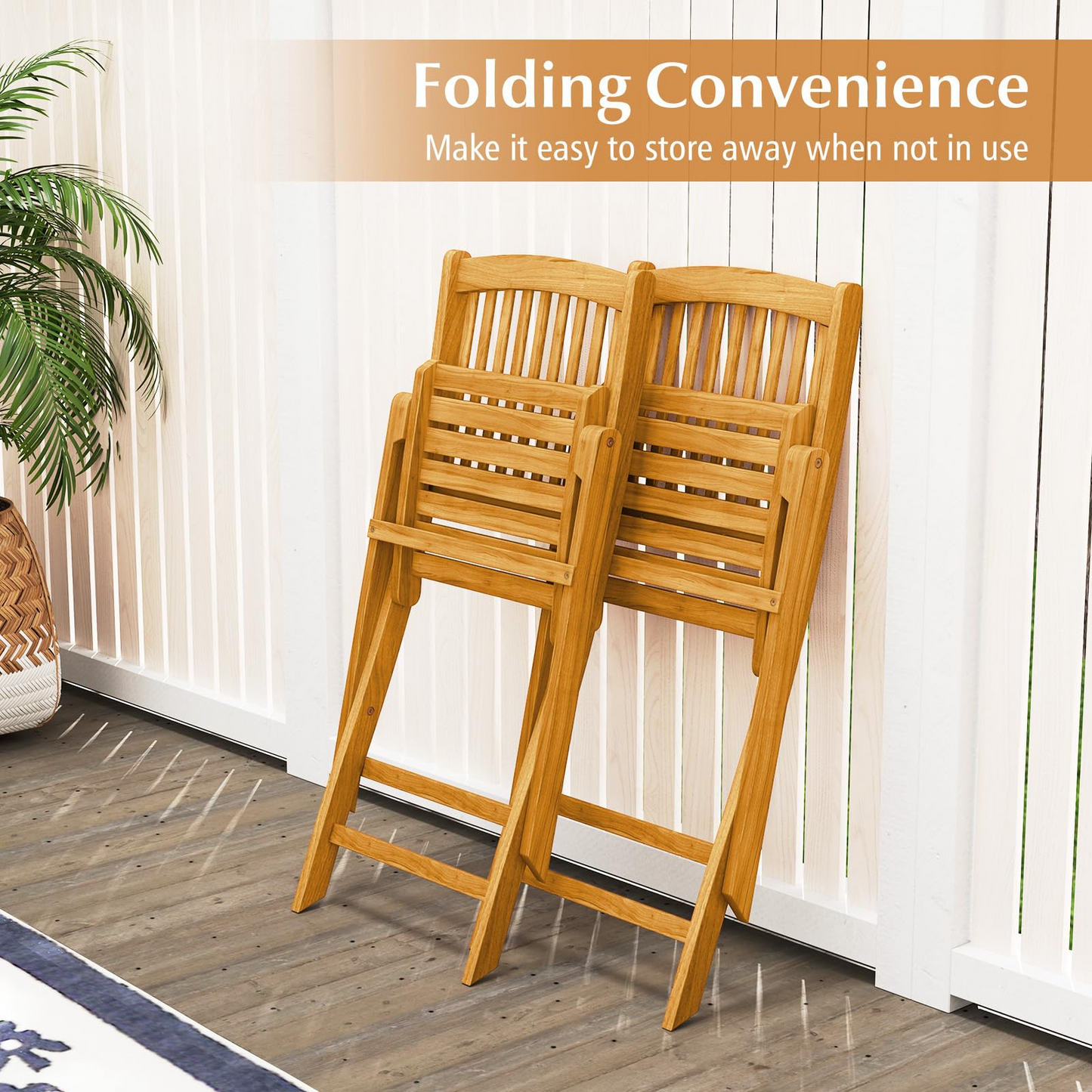 Tangkula Folding Outdoor Dining Chairs Acacia Wood Patio Chairs