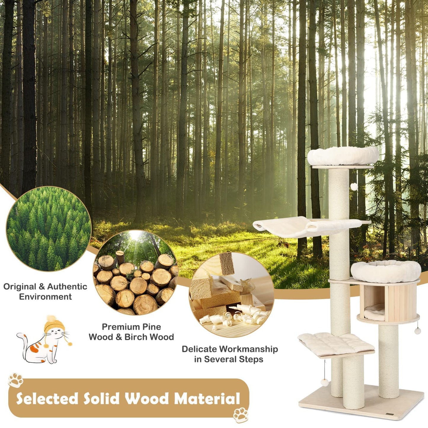 Tangkula Modern Cat Tree with Sisal Posts for Indoor Large Cats