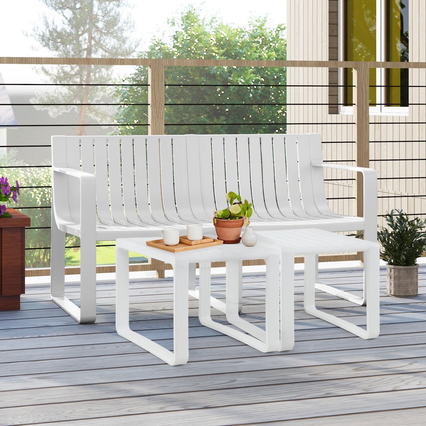Tangkula Patio Loveseat Weather-Resistant Plastic 2-Person Bench
