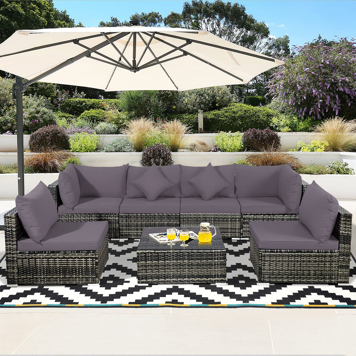 7-Piece Patio Furniture Set, Outdoor Sectional PE Rattan Sofa Set