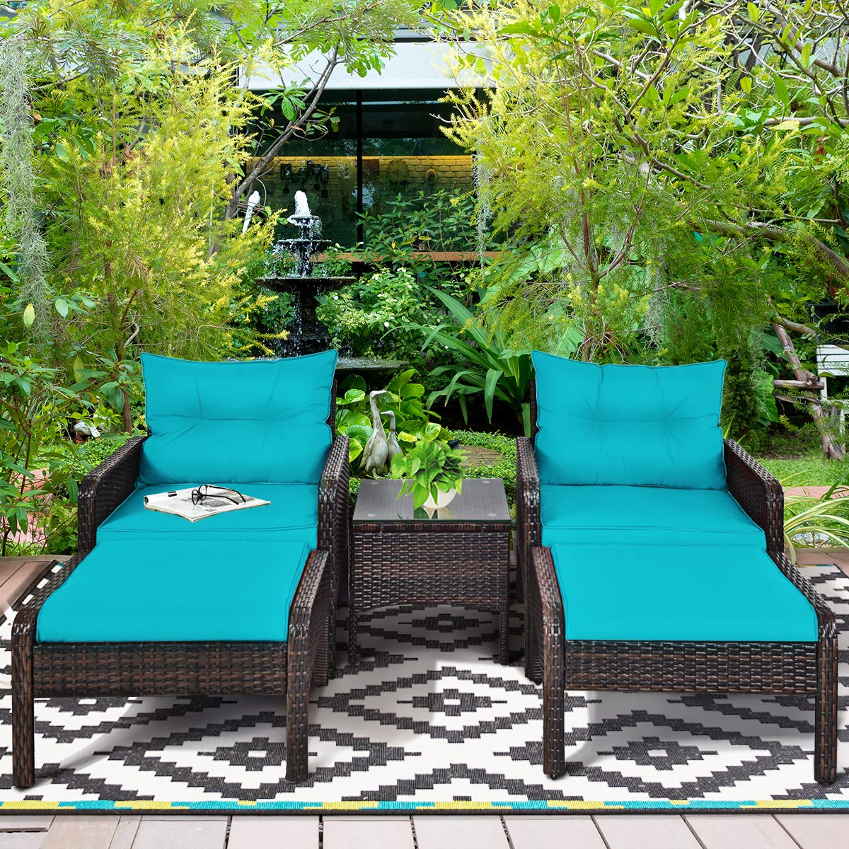 Tangkula Wicker Furniture Set 5 Pieces PE Wicker Rattan Outdoor All Weather Cushioned Sofas