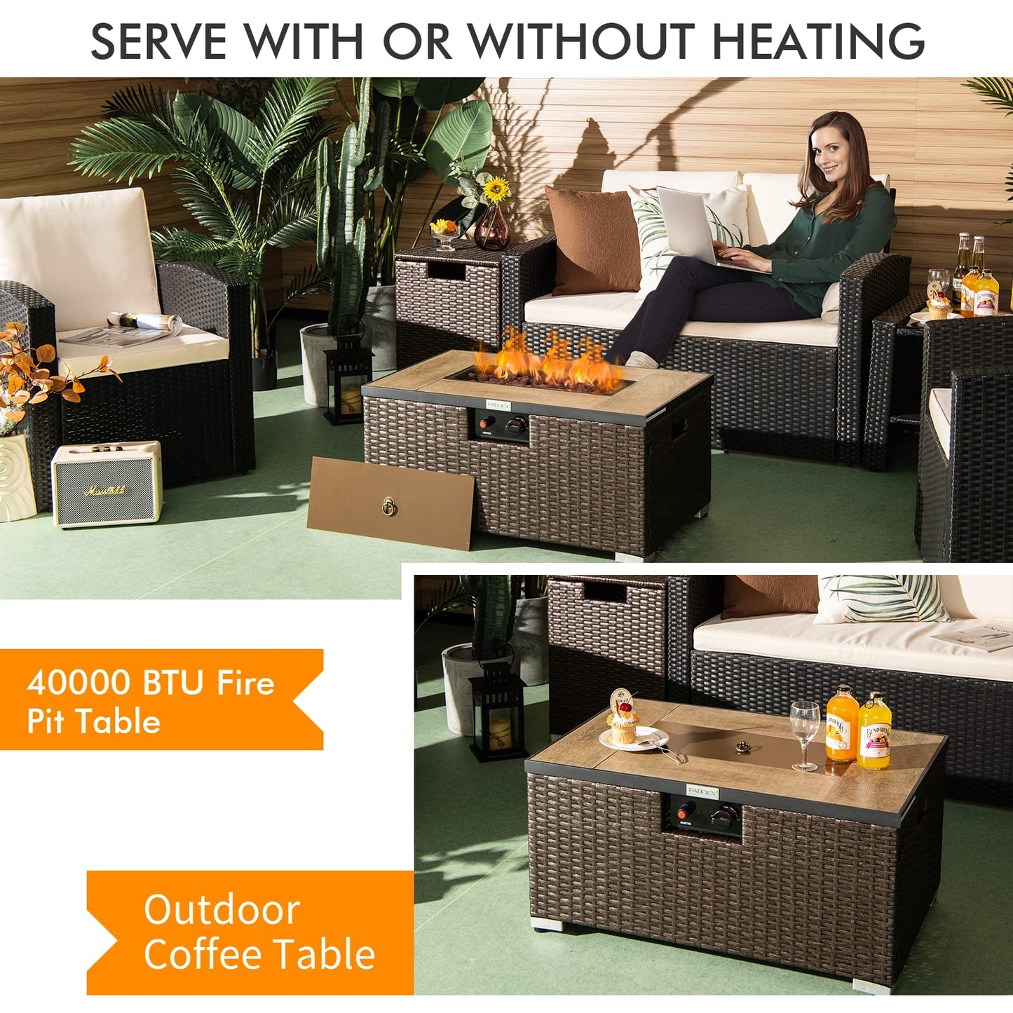 Tangkula 2 Piece Outdoor Propane Fire Pit Table Set with Hideaway Propane Tank Holder