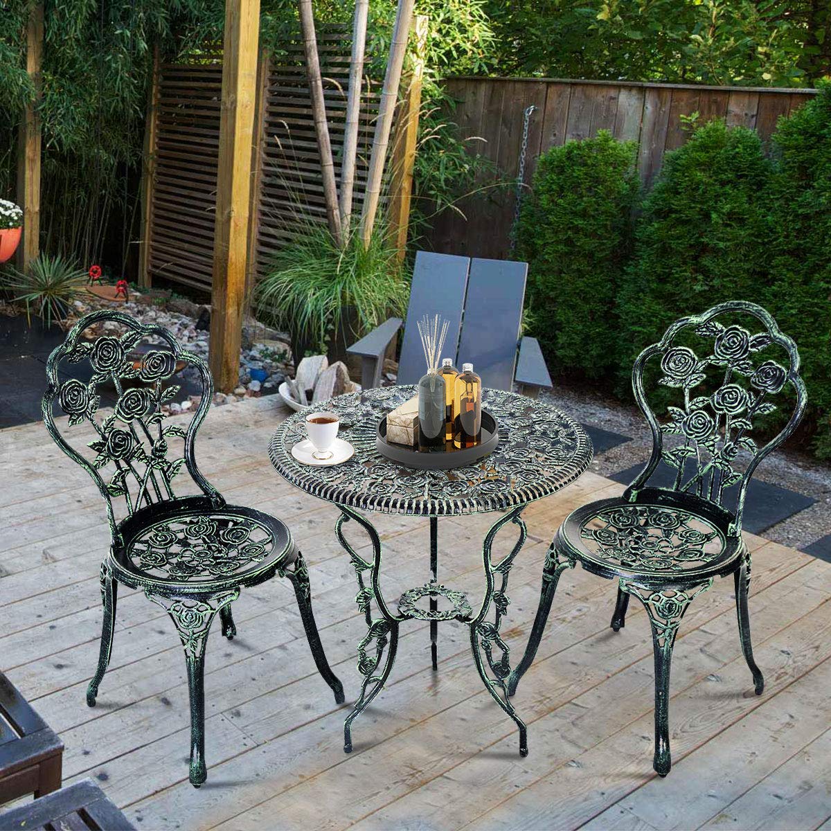 3 Pieces Patio Bistro Set, Outdoor Chairs and Table with Umbrella Hole