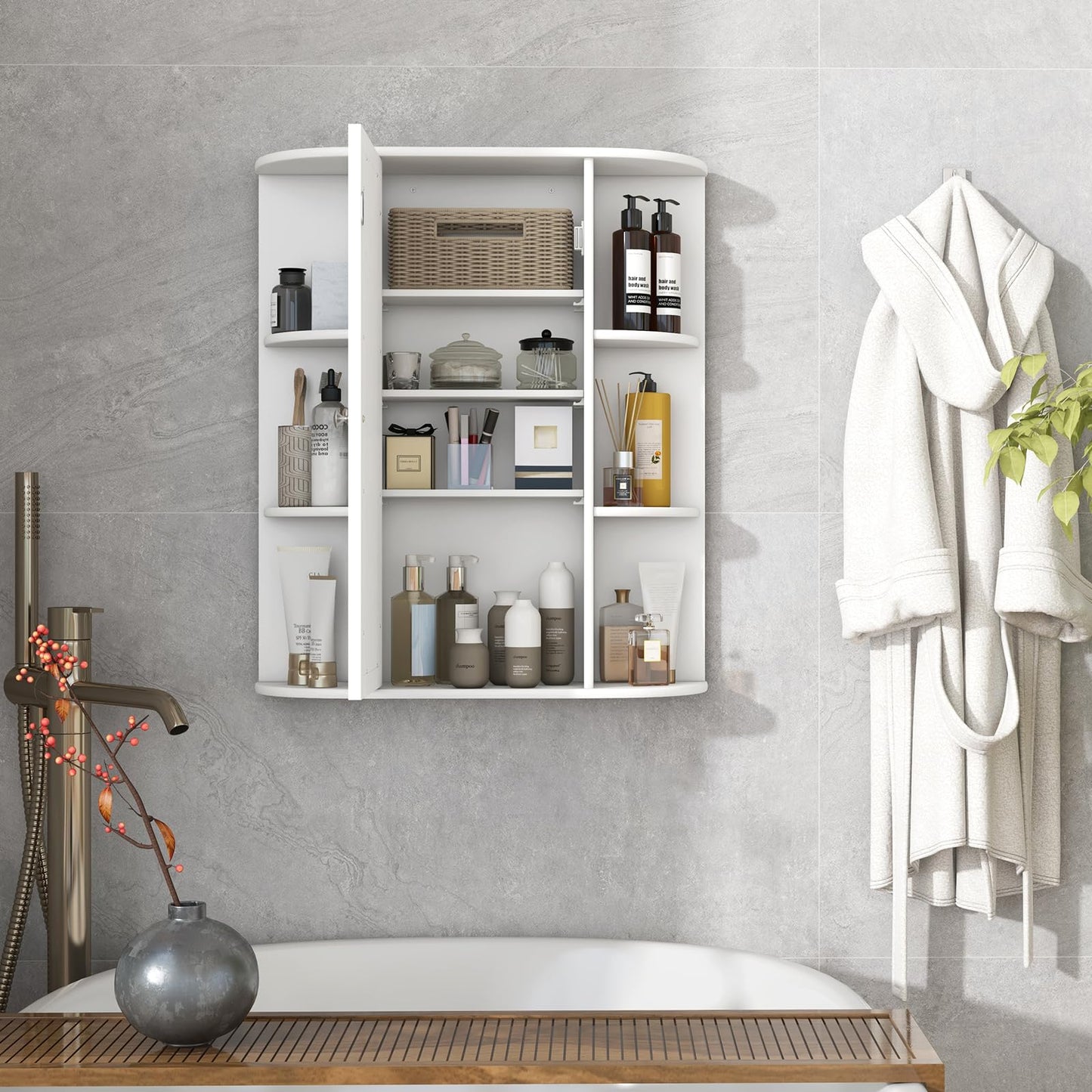 Tangkula Bathroom Medicine Cabinet with Mirror Door and Shelves